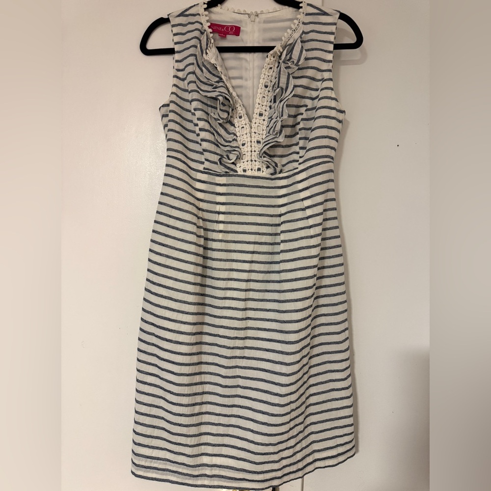 Nine & Co. White and Blue 99% cotton Striped Dress